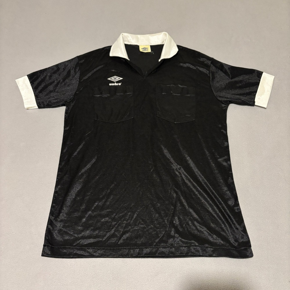 Umbro Vintage Mens Soccer Referee Jersey Black White Large Made in Canada Retro